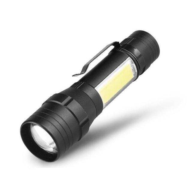 Portable Waterproof USB Rechargeable Flashlight High Lumen Zoomable LED Flashlight with COB Side Light