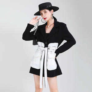 Abrigos y chaquetas para mujer, chaqueta de moda en blanco y negro, abrigo de traje de longitud media ajustado a la cintura nostálgico Retro para mujer - Product Image 2
