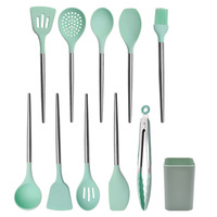 Kingwise Lot de 10 tourneurs de cuisine en silicone avec manche en acier inoxydable Nouveau design Batterie de cuisine résistante à la chaleur Louche