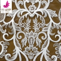 2021 africain blanc mariage mariée broderie séquence dentelle robe tissu pour 5 Yards HY1437-3
