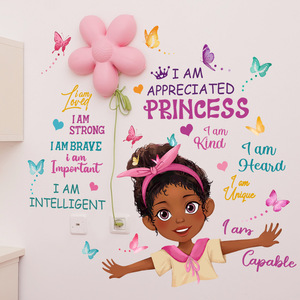 Nuovo design principessa inspirational discorso black girl 3d butterfly decoration adesivi impermeabili decorazione della casa wall <span class=keywords><strong>sticker</strong></span> - Product Image 1