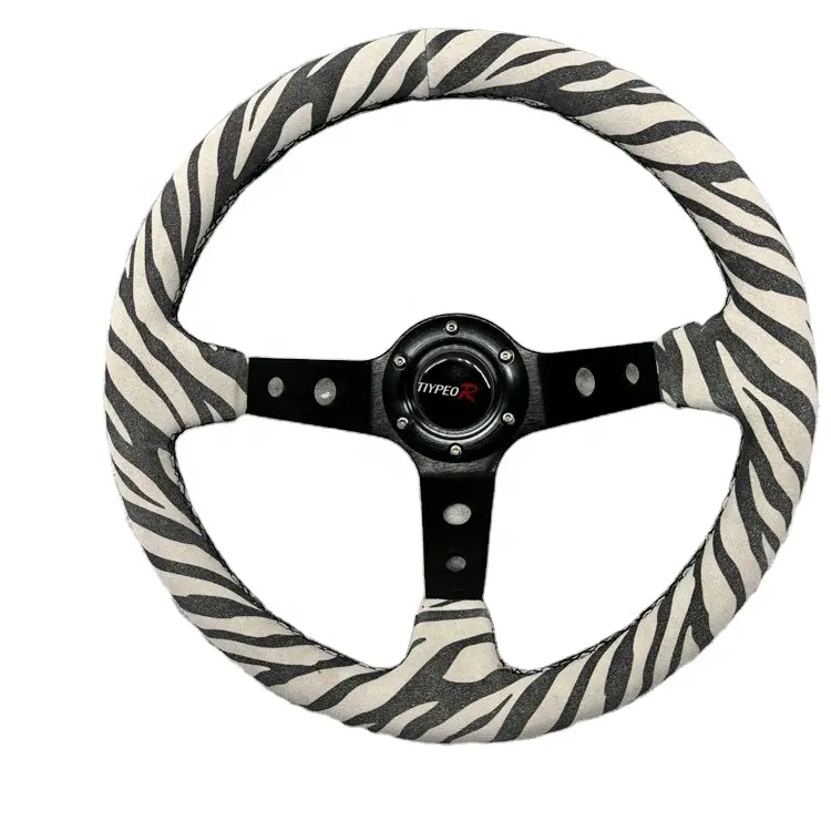 Leaders universal design 320mm suede 9cm Deep Dish black and white zebra pattern racing steering wheel