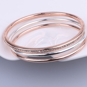 Bracelet en alliage de style européen, or rose, argent, alliage de zinc, serti de pierres rondes, bijoux pour femmes - Product Image 4