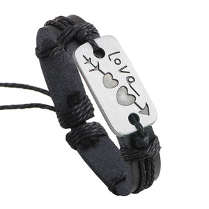 Pulsera de piel de vaca con forma de corazón, regalo para parejas de plata tibetana, joyería unisex, color marrón QNW1085 - Product Image 4