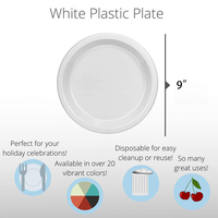 Assiettes jetables légères pour l'extérieur et l'intérieur, pour fêtes, pique-niques, salades, collations, en plastique PS de qualité alimentaire, rondes