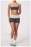 Conjunto de Yoga para Mujer con Marca Personalizada: Top Bandeau, Sujetador Deportivo Color Block y Shorts de Cintura Alta con Control de Abdomen y Efecto Levanta Glúteos para Gimnasio y Entrenamiento