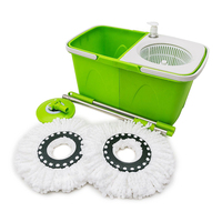 Ensemble serpillière et seau rotatif à 360° avec 2 têtes de serpillière en microfibre, système d'essorage facile à presser à la main pour le nettoyage des sols en bois dur et carrelage
