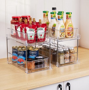 Hot Sale 2-Tier Multifunctional Clear Plastic <strong>Sink</strong> Organizers PET Kitchen Cabinet <strong>Drawers</strong> Bins for Food Storage Double <strong>Pullout</strong> - Product Image 4