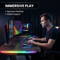 Bureau de jeu AOR, plateau écologique, design moderne, 20 modes d'éclairage RGB, porte-gobelet, boîte de rangement pour prises, acier inoxydable personnalisable