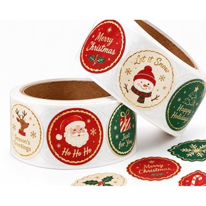 Rollo de Pegatinas Navideñas Personalizadas, Vinilo Kiss Cut, Santa Claus, Muñeco de Nieve, Reno, Dorado Metálico, Feliz Navidad, para Envolver Regalos - Product Image 3