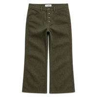 Jean homme personnalisé vert olive délavé, écologique, respirant, été, 14oz, coupe large, ample, taille élastique, style vintage
