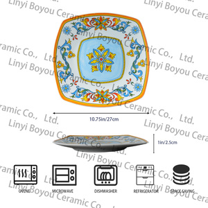 Ensemble <span class=keywords><strong>de</strong></span> <span class=keywords><strong>vaisselle</strong></span> en céramique contemporaine à fleurs colorées, 4 pièces, assiettes carrées, bols, tasse, <span class=keywords><strong>service</strong></span> <span class=keywords><strong>de</strong></span> <span class=keywords><strong>vaisselle</strong></span> en porcelaine personnalisé OEM - Product Image 2