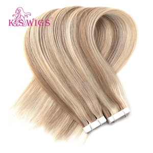 Extensions de cheveux Remy KSWIGS à bandes adhésives, cheveux humains vierges non traités, invisibles, sans couture, ondulation naturelle, cuticules intactes, sans nœuds. - Product Image 3