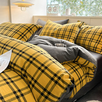 Parure de lit 3 ou 4 pièces en coton lavé teint en fil de classe A, motif rayé japonais, housse de couette, drap-housse, drap plat, pour usage domestique