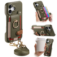 Tas ponsel selempang Diagonal pemegang kartu dompet ponsel tas tali ritsleting casing ponsel Funda untuk iPhone 16 15 14 Pro Max Plus