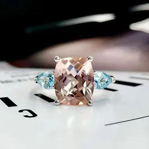 SGARIT 브랜드 쥬얼리 18k 화이트 골드 패션 쥬얼리 독특한 빈티지 화려한 화려한 morganite 반지 쥬얼리 여성을위한