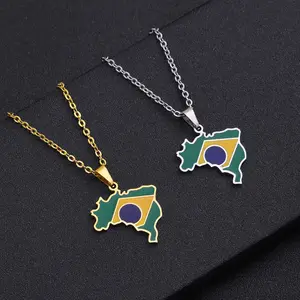 Best Selling Stainless Steel Brazil Map Necklace Price Stainless Steel Jewelry Chain Necklace For Women 2023