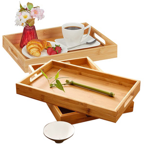 Plateau de service en bambou Yiyi 40x28 cm et 46x33 cm, rectangulaire, à double poignée, pour cuisine et salle à manger - Product Image 1