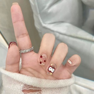 <span class=keywords><strong>Uñas</strong></span> Postizas Hechas a Mano, Cortas y Cuadradas, con Diseño <span class=keywords><strong>de</strong></span> Hello Kitty, Cerezas y Estrellas, <span class=keywords><strong>Uñas</strong></span> Acrílicas Lindas para Niñas - Product Image 2