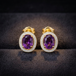 Rhodium <b>Plated</b> Blue Amethyst Stud Earrings for Women Wedding Jewelry 925 Sterling <b>Silver</b> - Product Image 3