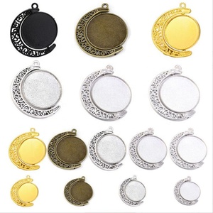 DIY Schmuck Zubehör Ramadan Crescent Moon Lünette Kreis Blank <span class=keywords><strong>Tray</strong></span> Charms Anhänger Cabochon Einstellungen Cameo Base für Halskette - Product Image 2