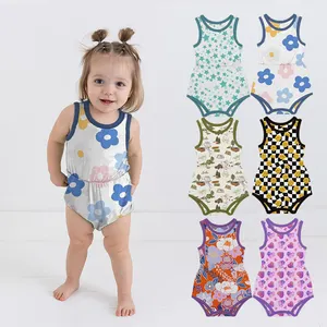 Hongbo baju monyet bahu bayi, setelan tidur bodysuit bayi untuk bayi tanpa lengan berkancing pakaian perempuan musim panas 2024 anak-anak