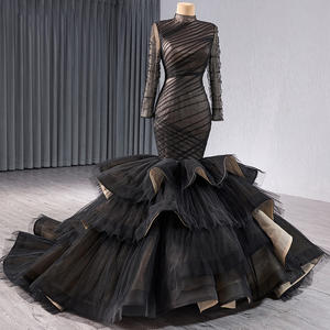 Trendy En Unieke Stijl Lange Avondjurken Zwarte Zeemeermin Gelaagde Tule Galajurk Met Voering Rsm241054 - Product Image 2