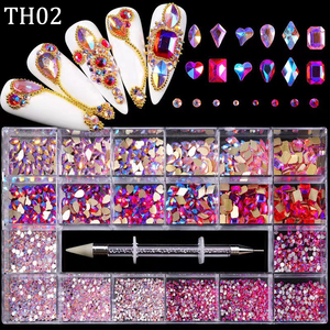 Nail Art Nails Accessories Mixed AB Glass Crystal Diamond Rhinestone Nail Art Decoration 21 Grid Box Nails Accessories Set With 1 Pen