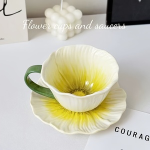 Taza de Café de Cerámica 3D con Diseño Floral Creativo, con Platillo, Pintada a Mano, Taza de Té con Pétalos de Flores, Vajilla de Porcelana Personalizada, Venta al Por Mayor - Product Image 6