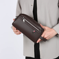 Tas Selempang Bisnis Pria Model Cross-Border Bahan PU Lembut dengan Ritsleting, Kapasitas Besar, Kantong Ponsel, Dompet, Bahan Polyester Bernapas, Cocok untuk Aktivitas Luar Ruangan