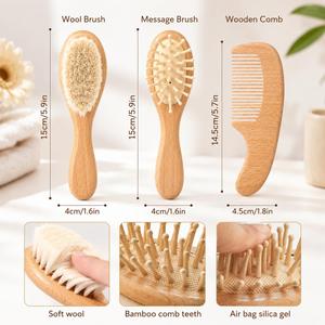 Ensemble brosse et peigne à cheveux pour bébé en bois personnalisé avec nom gravé - Style moderne - Cadeau promotionnel pour nouveau-nés et tout-petits garçons et filles - Product Image 5