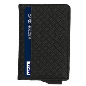 CardHoda Aluminum Card Holder Black Quilted RFID Blocking Fold Closure Minimalist <b>Wallet</b> Short Geometric Pattern Unisex - Product Image 4