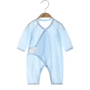 Blusa de verão fina sem osso para bebês recém-nascidos, manga comprida, roupa de ar condicionado de algodão puro para bebês