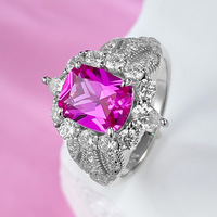 Cincin batu merah muda desain geometris baru perhiasan mewah ringan personalisasi perak 925