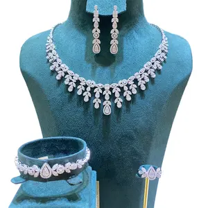 008692 4PCS Wedding Accessories Full Zircon Jewellery Sets for Women Luxury Dubai CZ Bridal Jewelry Necklace Set