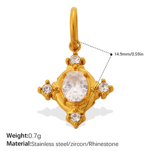 Vintage Gold Plated Stainless Steel Oval <b>Crystal</b> Pendant Charm with Rhinestone Accents Unisex Jewelry 14.9mm - Product Image 5