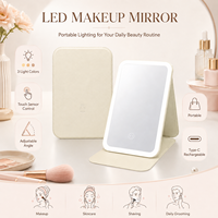 Miroir cosmétique portable éclairé avec support pliable en cuir, miroir de maquillage rectangulaire mince pour un usage quotidien