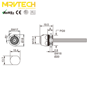 Marvtech נשי מול שולחן הר M12 חשמל כבל מחבר עם צמת עבור ציוד תעשייתי - Product Image 5
