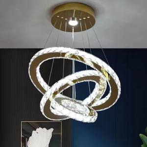 Lustre en cristal LED géométrique moderne de luxe pour salon, <span class=keywords><strong>lampe</strong></span> suspendue à 3 anneaux - Product Image 2