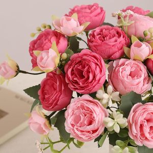 फूल 2 बंच गुलाबी रेशम गुलदस्ते शादी की टेबल सेंटरपीस फूलों की व्यवस्था - Product Image 2