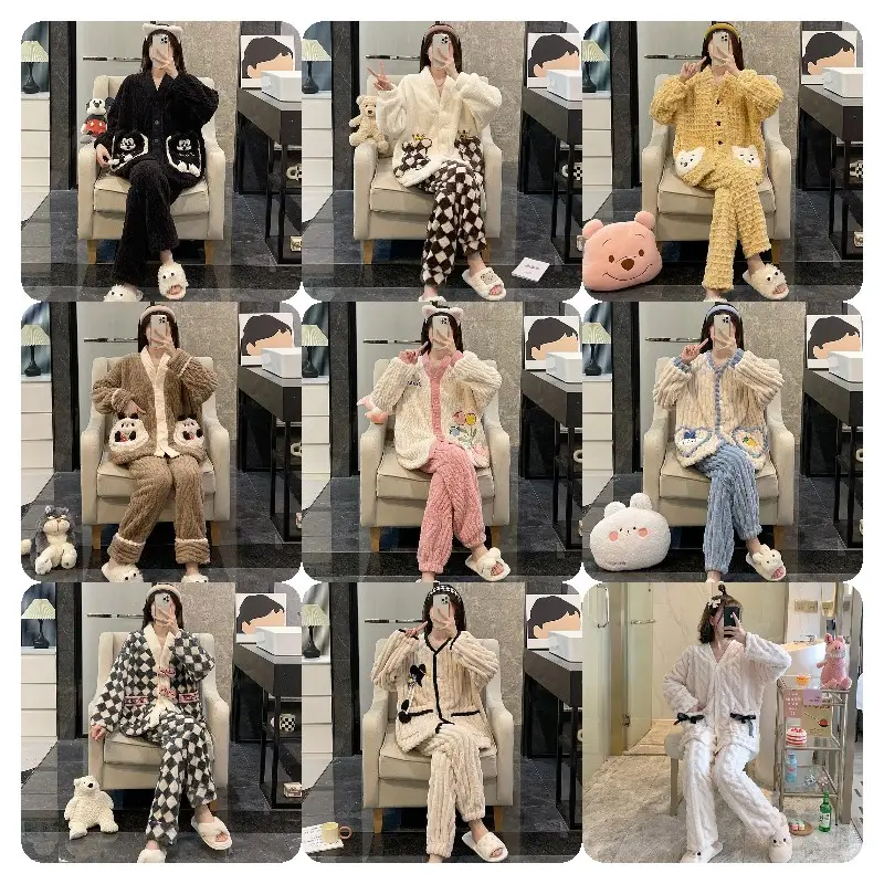महिलाओं के सर्दियों के नए जापान के लिए सुंदर फ्लैनेल नाइटटाउन दक्षिण कोरा मीठा शीतकालीन पजामा मोटी कोरल मखमल घर पोशाक सूची