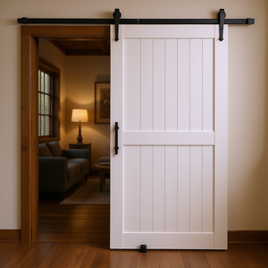 Porte coulissante intérieure style ferme en panneau MDF avec surface PVC, 42 x 84 pouces, avec kit de quincaillerie - Product Image 2