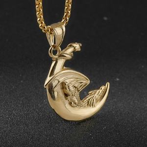 Bijoux Punk Nouveau Style Acier Inoxydable Collier Pendentif Lune Dragon Volant Tendance Mode - Product Image 2