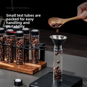 Kaffeebohnen-Aufbewahrungs- und Präsentationsset mit 8 Glasröhren, Modernem Minimalistischem Holzständer, Trichter und Luftdichten Kaffeebehältern für Zuhause, Café und Barista - Product Image 3
