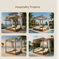 Lit de jour en teck pour l'extérieur avec auvent, mobilier d'extérieur moderne et luxueux, lits de cabane pour piscine, lit de soleil