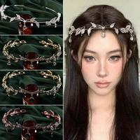 Mahkota Pengantin Bentuk Daun Vintage Berkualitas Tinggi, Aksesoris Kepala Elegan Berbahan Alloy dengan Hiasan Kuarsa Bening, Cocok untuk Ulang Tahun dan Liburan