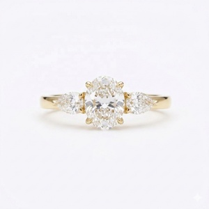 Luxury Three Stone Lab Grown Diamond Engagement Ring 14K 18K White Yellow Rose Gold Oval Cut Pear Side Stones 1CT VS - Product Image 1
