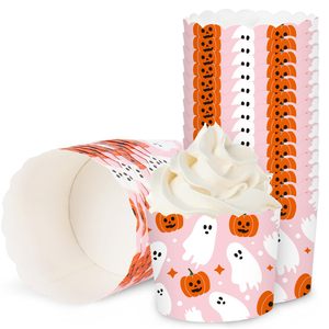 100Pcs Halloween <strong>Paper</strong> Baking Cups <strong>Orange</strong> Pink White Scalloped Edge Cupcake Muffin Cases for Halloween Dessert Decoration - Product Image 1