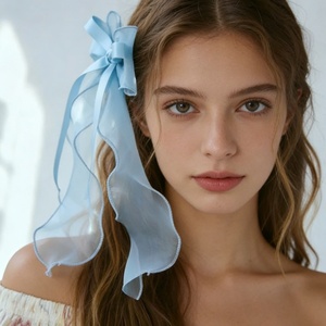 Aksesoris Rambut Jepit Kepala Wanita Elegan Mewah Bahan Kain Mesh Pita Bunga Buatan Tangan Musim Semi Musim Panas Romantis - Product Image 2