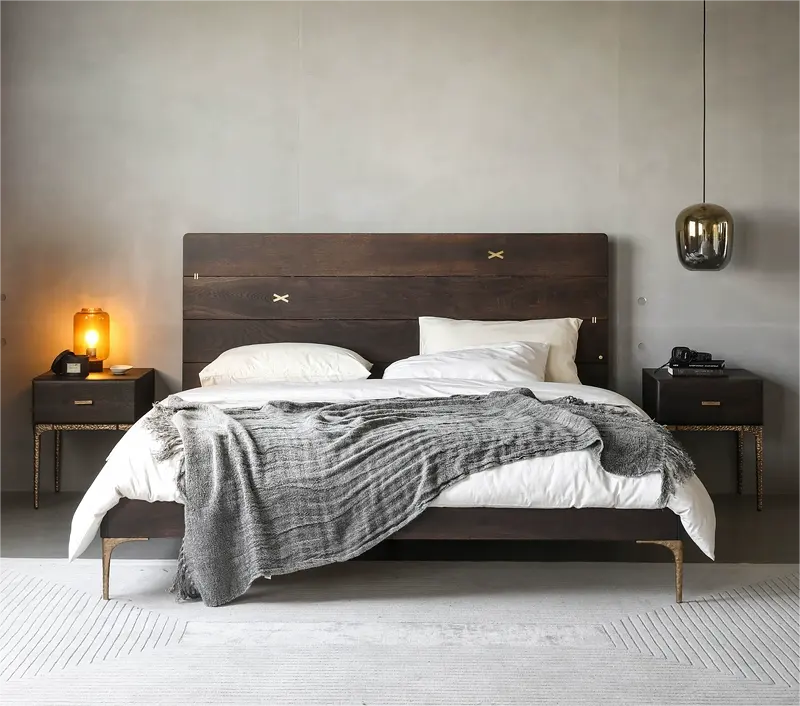 Massief Houten Tweepersoonsbed Europese Stijl Eenvoudige Retro 1.8M Eiken Log Slaapkamer Massief Hout Dubbel Bed Plaat 1.2M